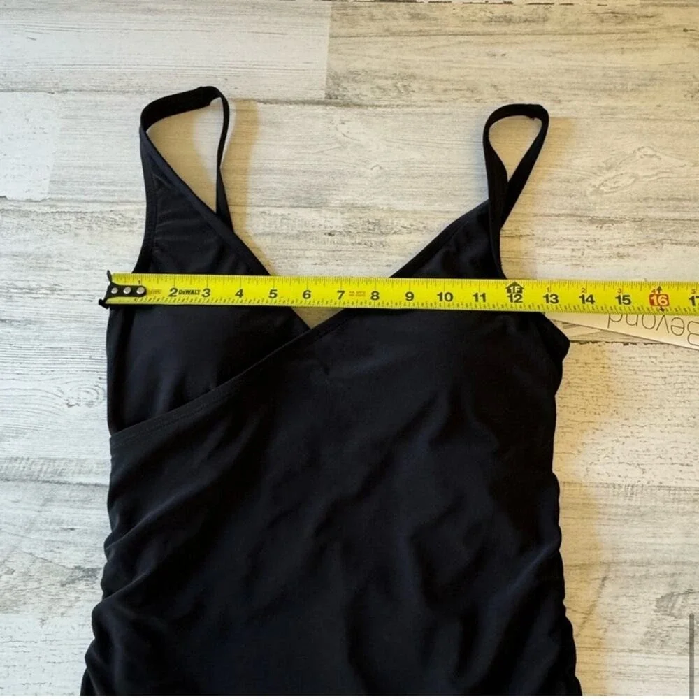 NWOT Beyond Control Black Surplice Ruched Swim Dress Tankini Top